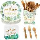 144 Piece Wild One Party Supplies for First Birthday Decorations with Safari Plates, Napkins, Cups, and Cutlery (Serves 24)