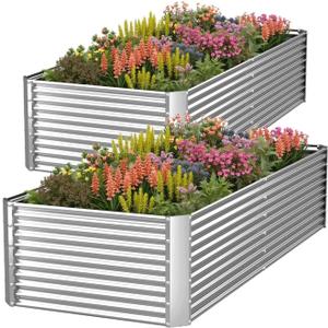 2 Pack Tall 8x4FT Corrugated Galvanized Steel Raised Garden Bed Outdoor, Metal Above Ground Garden Bed for Vegetables and Flowers, Rectangle Raised Beds for Gardening, 8x4FTx16inch