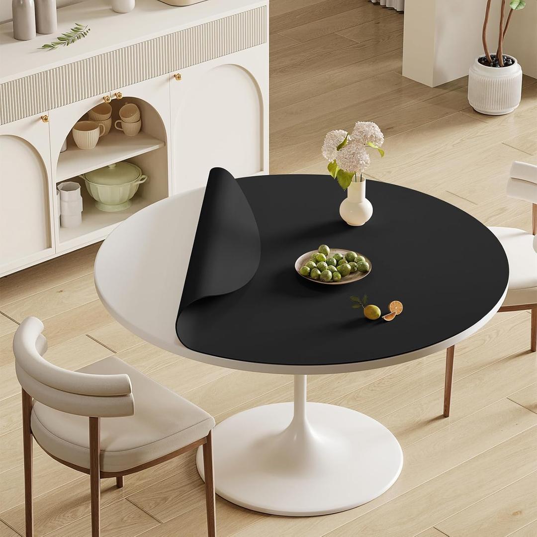 Modern Round Table Mat Protector Waterproof & Heat Resistant Table Cover for Dining Table & Coffee Table, Non-Slip Easy Clean Desk Mat, Cover Table Pad for Home Kitchen & Parties (Black 35.4" 35.4")