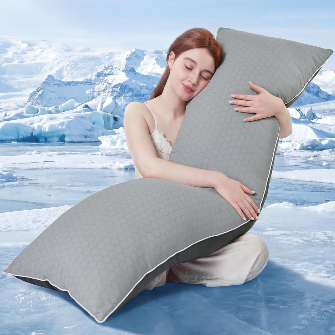YZ HOME Cooling Body Pillow for Adults, Cold Touch Fabric,Blue Shredded Memory Foam, Support for Side Back Stomach Sleepers, Removable Washable Cover(Dark Grey,20x54 inch), 20 Inchx54 Inch
