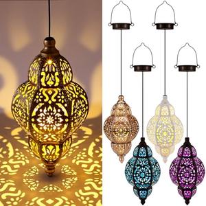 Aurelema 4 Pcs Hanging Solar Lights Moroccan Outdoor Decor Solar Lantern Waterproof Metal Moroccan Hanging Decorations for Patio Pathway Yard Porch Backyard Garden Decor, Bronze (Multicolor)