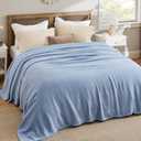 Bedsure GentleSoft 100% Cotton Blanket Queen Size for Bed - Breathable and Lightweight, Soft Cozy Textured Herringbone Woven Blanket for Summer, Ashley Blue, 90x90 inches