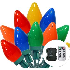 50LED C7 Multicolor Christmas Lights Battery Operated with 8 Mode Remote Control, 27.5FT 50pcs Twinkle C7 Light Bulbs for Colorful Christmas Tree Lights & Home Porch Yard Lawn Decorations