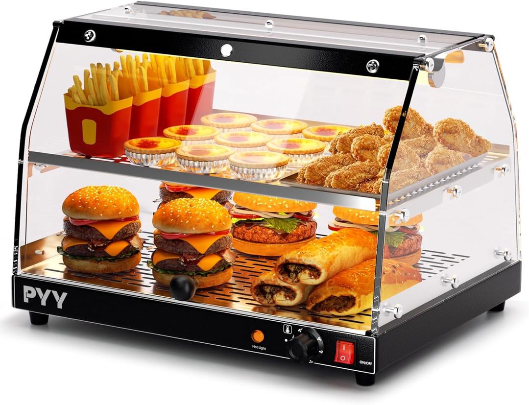 PYY Food Warmer Commercial Countertop - 2-Tier with LED Lighting Food Display Warmer Pastry Disaplay Case Pretzel Warmer Machine