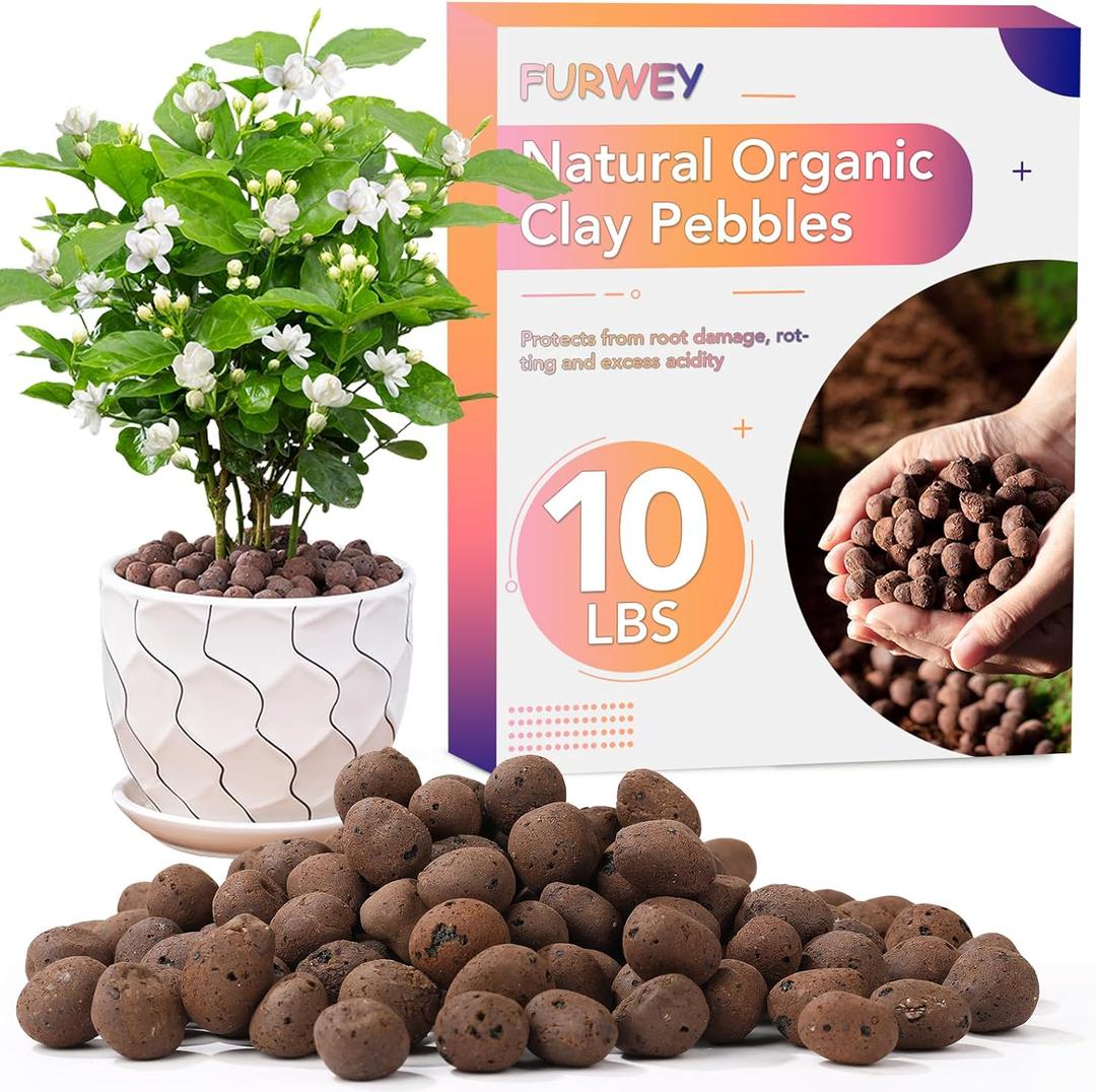 10 LBS Organic Clay Pebbles 4mm-16mm Leca for Plants 100% Natural Hydroton Clay Pebbles for Hydroponic Growing Gardening Orchids Drainage Decoration Aquaponics (10LBS)