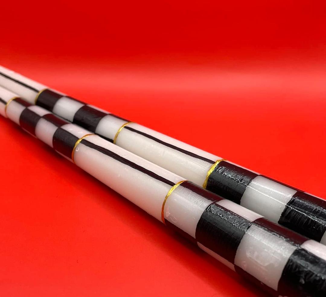 %100 Handmade Christmas Decorative Hand Painted Taper Candles, 2 Pack | Checkered Black & White | for Dinner Table and Interior Decoration, Christmas Decoration, New Year Holiday Decor