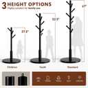 Coat Rack Freestanding Wooden Coat Tree Stand with 8 Round-tip Hooks, 3 Adjustable heights Coat Hat Rack for Entryway,Bedroom,Hallway,Office (Black)