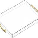 Clear Serving Acrylic Tray-(16x12x2 inches) with Gold Handles-Spill Prevention-Sturdy Decorative-Without Leaking Tray, Kitchen, Bathroom, Living Room-Decorative Tray, xinyishiji05