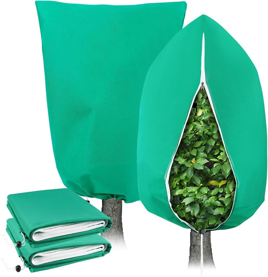 2 Pack Plant Covers Freeze Protection for Winter, 2.2oz/yd (72" X 47") Frost Blankets Cloths With Zipper/Drawstring , Large Plant Frost Protection Covers Outdoor, for Shrub Bush Fruit Tree Potte (Green)