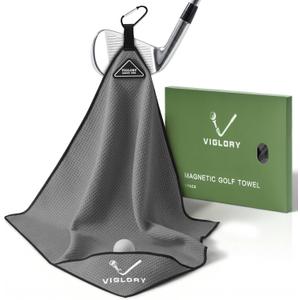 Magnetic Golf Towel for Bag 18" x 18" with Clip Exclusive Cleaning Pocket Microfiber Waffle Ultra Absorbent Club Ball Cleaner, Essential Golf Accessories and Gifts for Men Women(Gray 1 Pack) (Grey)
