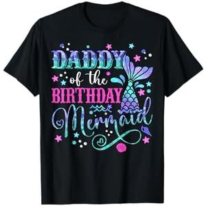 Daddy Of The Birthday Mermaid Girl Bday Party Squad Family T-Shirt, Size: L