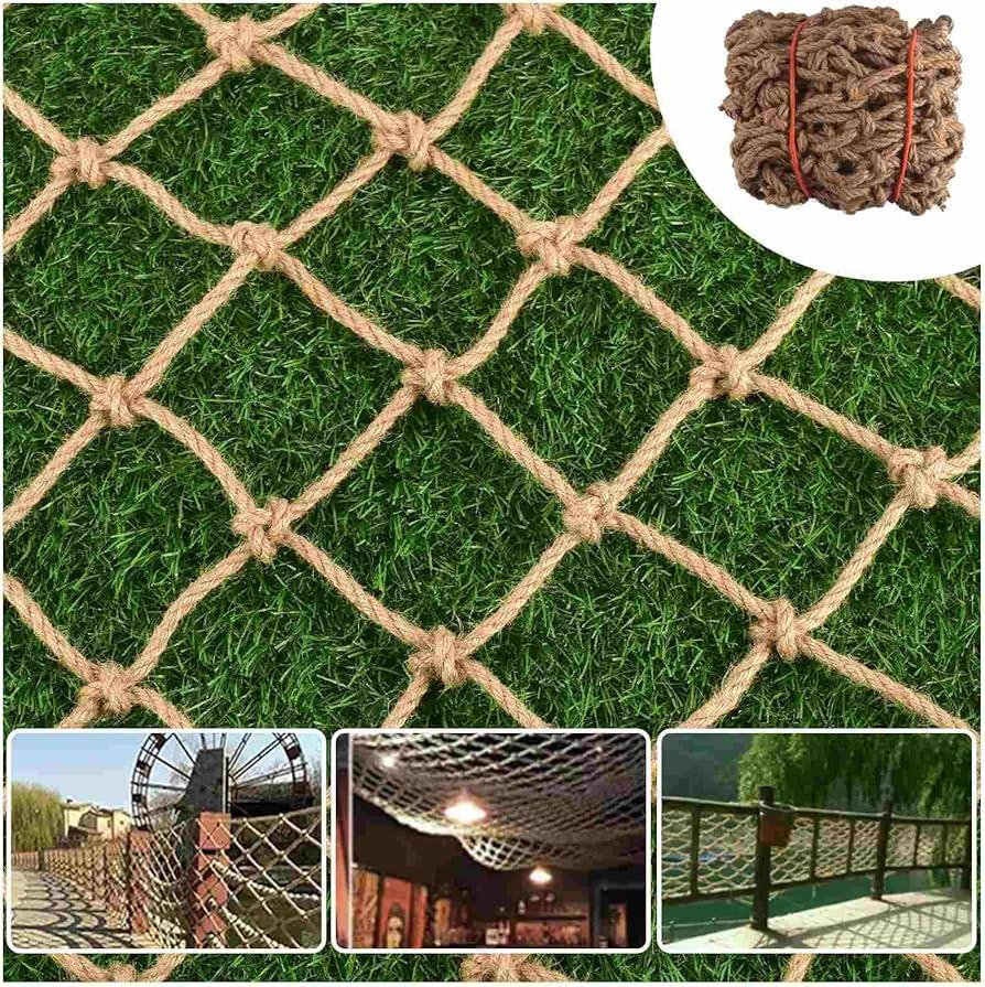 Hemp Rope NettingSafety, Climbing Net for Kids Outdoor,Safety Net for Stairs Balcony,Railings,Garden,Playground,Tree House and Decoration (6MM-8CM