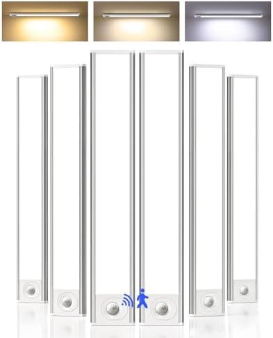 Under Cabinet Lighting, 12inch Rechargeable Motion Sensor Light Indoor, 1800mAh Battery Operated Closet Lights, with Dimmable & 3 Color Temps, Wireless Under Counter Lights for Kitchen,Stairs(6Pack) ﻿