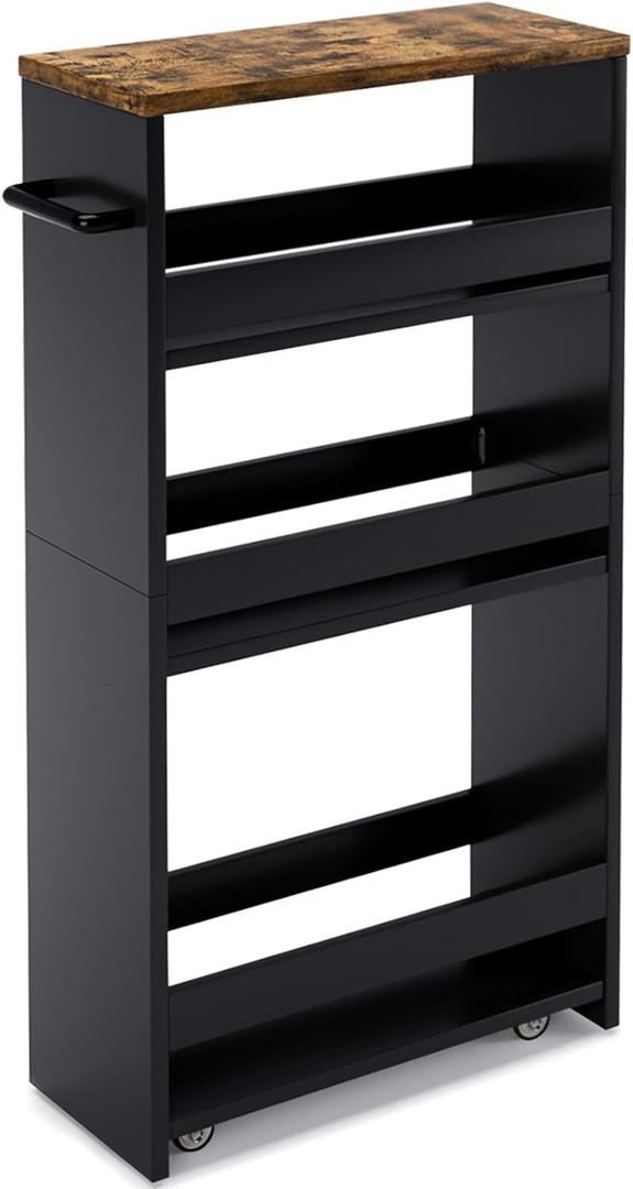 MARTY Rolling Storage Cart 4-Tier Black Kitchen Cart with Wheels, Slim Storage Cart with Handle Slide Out Utility Cart Shelving Unit Organizer Trolley for Laundry Narrow Places Bathroom Small Corner (5.51"D x 15.75"W x 31.5"H)