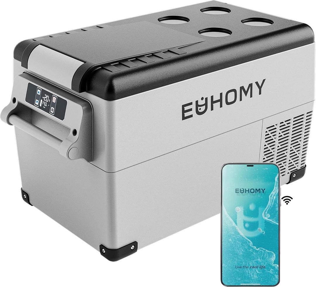 EUHOMY 12 Volt Refrigerator, 38QT(35L) Electric Cooler, 12V Fridge APP Control, 12V Cooler -4℉~68℉, Portable Freezer 12/ 24V DC 100-240V AC for Camping, Travel, Truck, Home