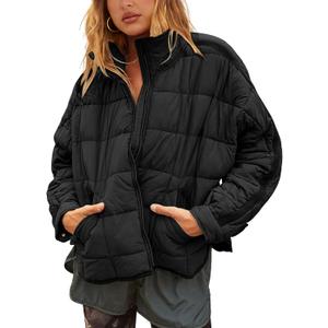 Bianstore Women's Oversized Splice Quilted Lightweight Puffer Jacket Casual Padded Coat (Medium, Black)