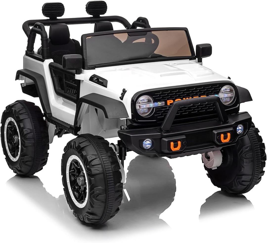 GarveeLife 24V 2 Seaters Kids Ride Truck with Remote Control, 180W Motor 7Ah Battery 20" Seat Electric Ride on CarToy for Toddlers 3+, Shovel,Led Light,Music,Spring Suspension,USB,White