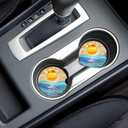 Beach Sunset Stained Glass Ocean Car Cup Holder Coasters 2 Pack Universal 2.63 Inch Anti Slip Ceramic Absorbent Coaster with Cork Base and Finger Notch Cute Car Accessories Interior for Women