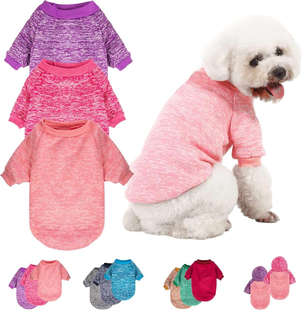3 Pack Dog Sweater, Dog Sweaters for Small Dogs, Warm Soft Pet Clothes for Puppy, Medium Large Cat, Dogs Girl or Boy, Dog Shirt for Winter Christmas (Pink+Purple+HotPink, Medium)