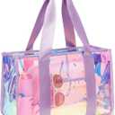 Iridescent Clear Beach Bag for Women, Large Pool Tote Cruise Vacation Essentials - Waterproof, Zipper Closure (Iridesent Purple)