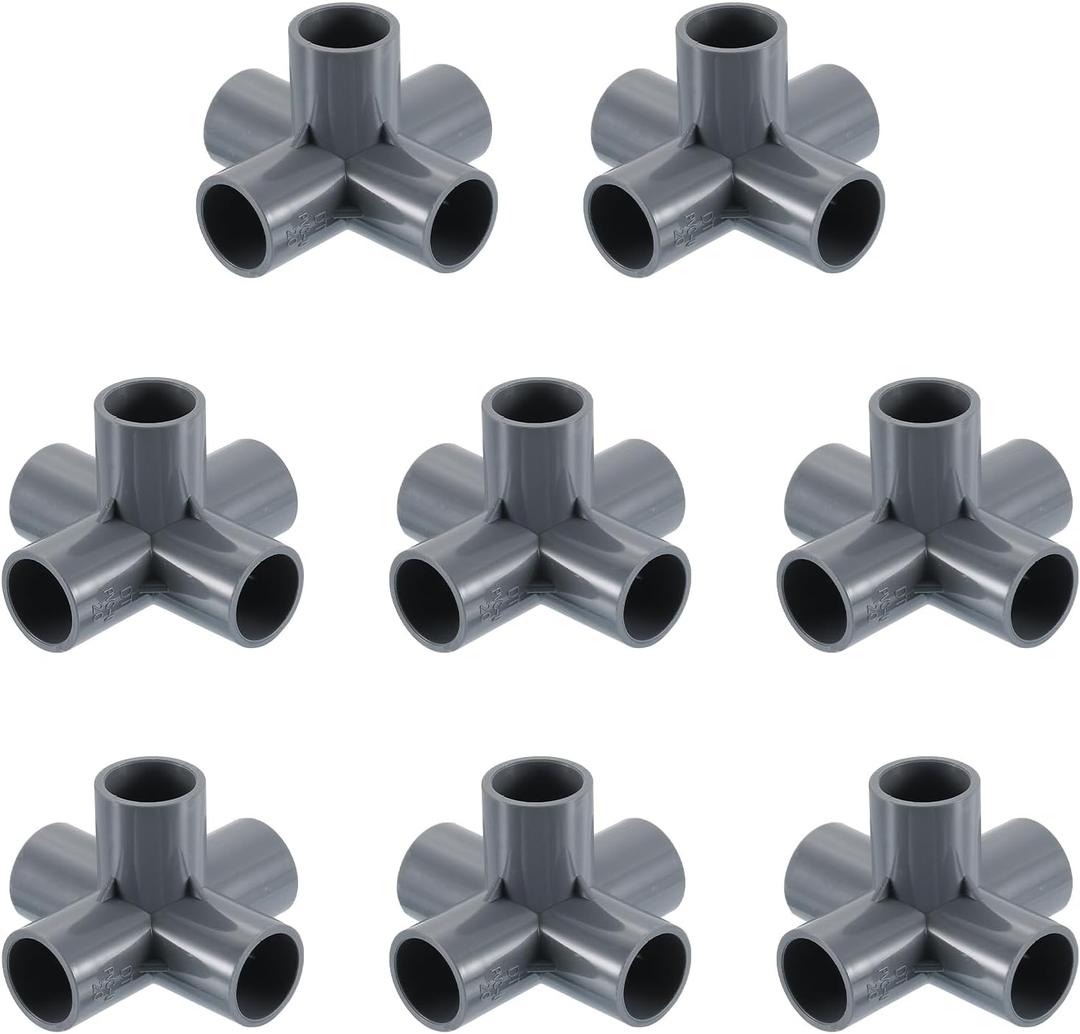 uxcell 1/2" PVC Fittings, 6 Pcs 5 Way Elbow Connector Elbow PVC Furniture Fittings Corner Fitting for Water Supplies PVC Furniture DIY Shelf Greenhouse Tent Connection, Grey (0.5 Inch)