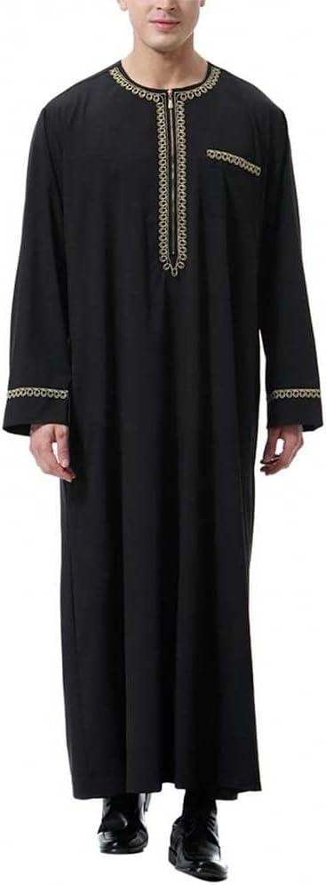 Muslim Robe for Men Arab Long Sleeve Kaftan Islamic Arabic Abaya Thobe Ramadan Middle East Islamic Cloth Shirt Gown (XL, Black)