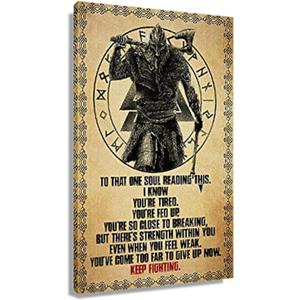 Canvas Motivational Quotes Wall Decor 'Keep Fighting' Inspirational Poster Viking Wall Art Prints Vintage Pictures Vertical Painting Home Office Decor Framed 16x24 inch(40x60cm)