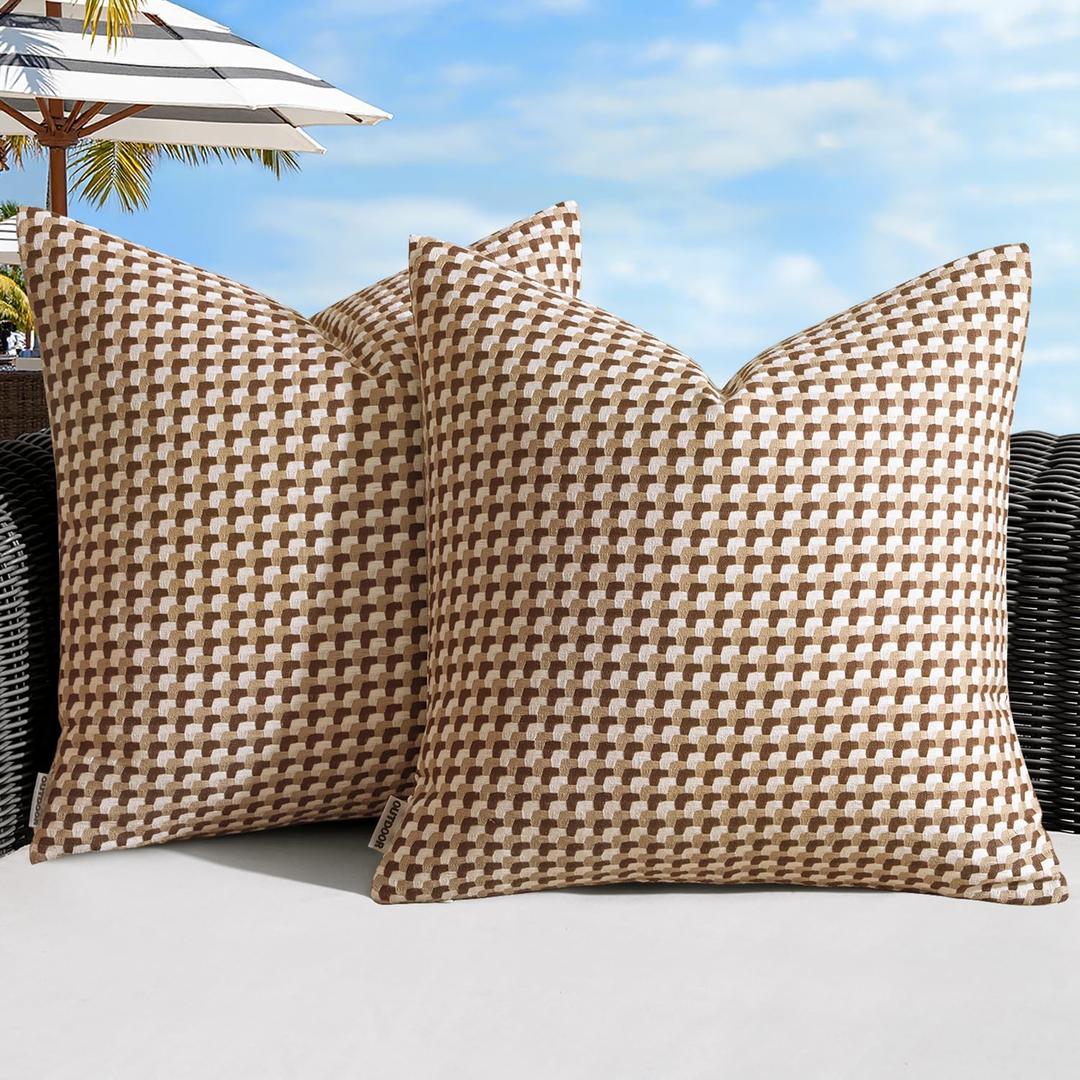 MIULEE Pack of 2 Outdoor Throw Pillow Covers Decorative Farmhouse Square Waterproof Pillows for Tent Patio Garden Balcony Sofa, 18x18 Inch Brown