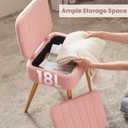 Updated Vanity Chair, Storage Ottoman with Folding Back & Gold-Toned Metal Legs, Ottoman Seat with Teddy Velvet for Dressing Room Living Room Bedroom, 16" x 12.5" Inch (Pink)