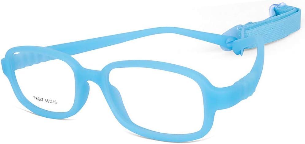 AQWANO Children Optical Glasses Frame tr90 Flexible Bendable One-piece Safe Eyeglasses Girls Boy (M-square-sky Blue)