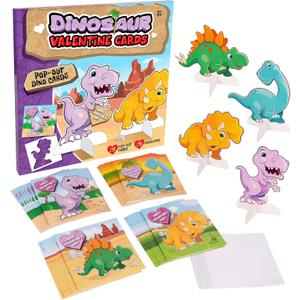 Kangaroo 28 Pack Dinosaur Valentines Day Cards with Envelopes & Stickers Bulk - Dino Pop Out Cards for Valentine - Valentines Day Cards for Kids School Classroom - Party Favors for Boys & Girls Class