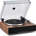 1 by ONE Vinyl Record Player with Bluetooth Input, All-in-One Turntable with Built-in Speakers, Phono Preamp, AT-3600L Cartridge, Belt Drive 33/45 RPM (Brown)