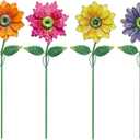 YEAHOME Garden Decor for Outside, 4 Pack 20'' Flower Garden Stakes for Spring Decor, Metal Flowers with Shaking Head Yard Art for Outdoor Lawn Patio Pathway Decorations (Multicolor)