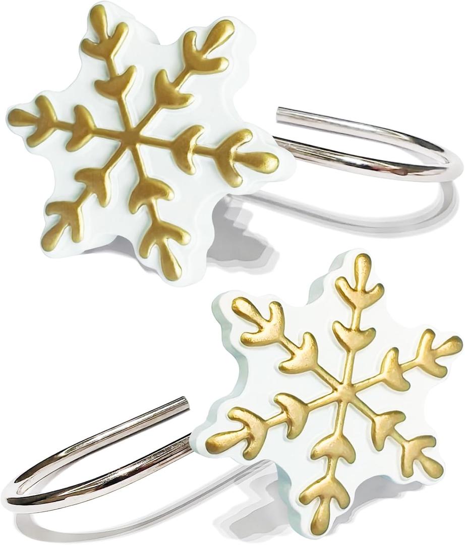 CHICTIE 12-Pack Gold Snowflake Shower Curtain Hooks