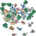 62pcs Edible Dinosaur and Turtle Back Leaves Cake Topper Cupcake Toppers Wedding Themed Party Birthday Cake Decoration Mixed Size & Colour(Tasteless)