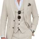 Men's Suit 3 Piece Linen Suits Slim Fit Suit Blazer Vest Pants Set Wedding Prom Tuxedos Business Casual Suit (Beige, XL)