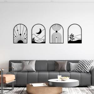 WOWSTAR 4 Pcs Black Large Metal Wall Art, 17x12 Inch Modern Minimalist Iron Wall Sculpture, 3D Textured Art Wall Dcor for Living Room, Dining Room, Bedroom, Office