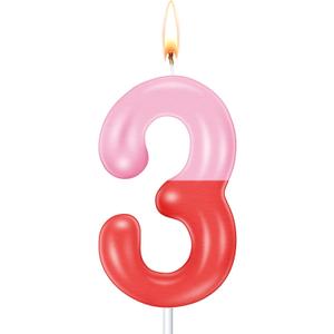 Pink Pig Candles Number Candle Birthday Cake Decorations Cake Cupcake Topper for Boy and Girl Birthday Decoration(Pink Red Number 3)