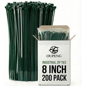 200PCS Nylon Zip Ties - 8 Inch Green,Multi-Purpose Self Locking Cable Ties,Ultra Strong Plastic Wire Ties with 40lb Tensile Strength,Cable Ties for Indoor and Outdoor Use