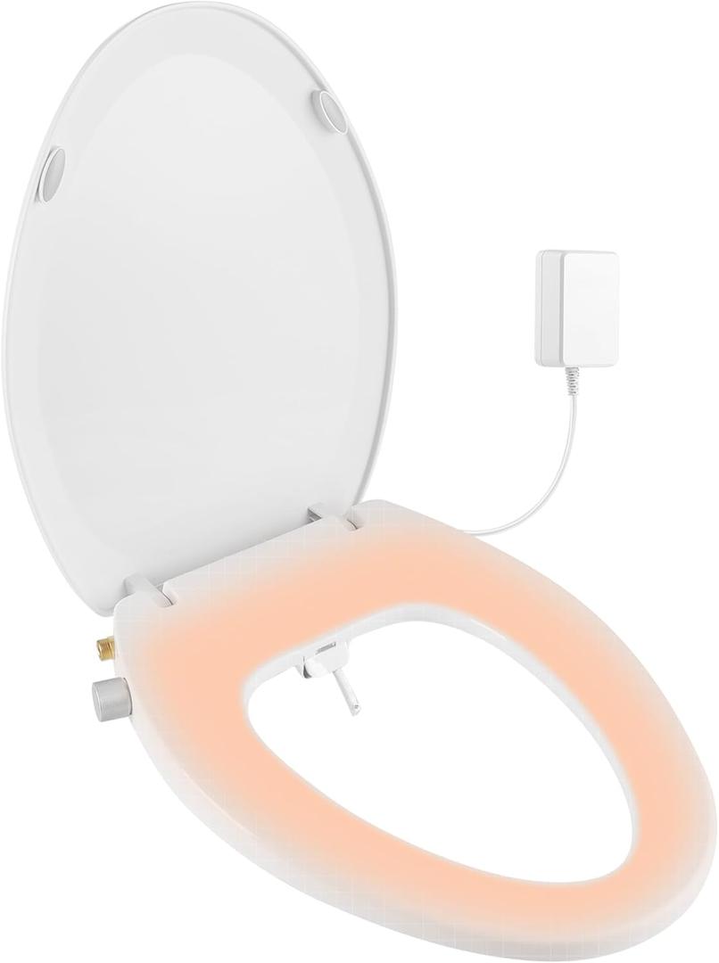 Bidet Toilet Seat Elongated, Heated Toilet Seat, Rear and Feminine Washing, Electric, Slow Close Lid, Night Light, Ambient Water Temperature, White