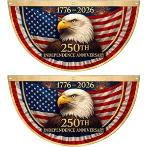 Heavy Duty 3-Ply 250th Anniversary Bunting Flag 1.5x3 FT, 2 Pack | Double Sided Patriotic Fan Banner, Blackout Layer, 12oz Canvas Header, 3 Thick Brass Grommets