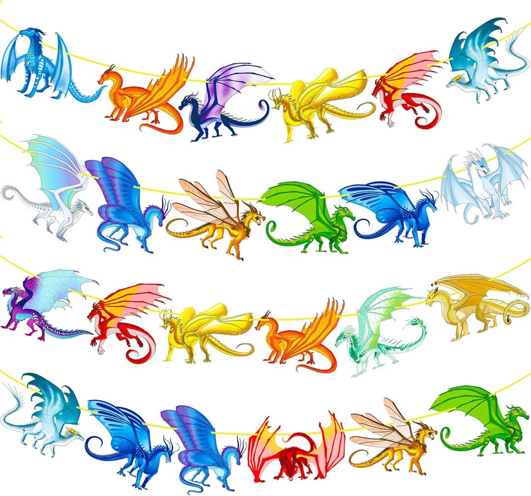 4pcs Dragon Theme Banners Dragon Birthday Party Decorations Dragon Baby Shower Banner Decorations for Fantasy Dragon Party Baby Shower Supplies