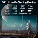 ZZA 34 Inch Curved Monitor Ultrawide 180HZ|165Hz, WQHD 3440x1440 (21:9) 1500R, 1ms (OD), HDR10 300nits, 120% sRGB, FreeSync & G-Sync, PIP/PBP, HDMI 2.1 x2 / DP 1.4 x2, VESA Mount Compatible