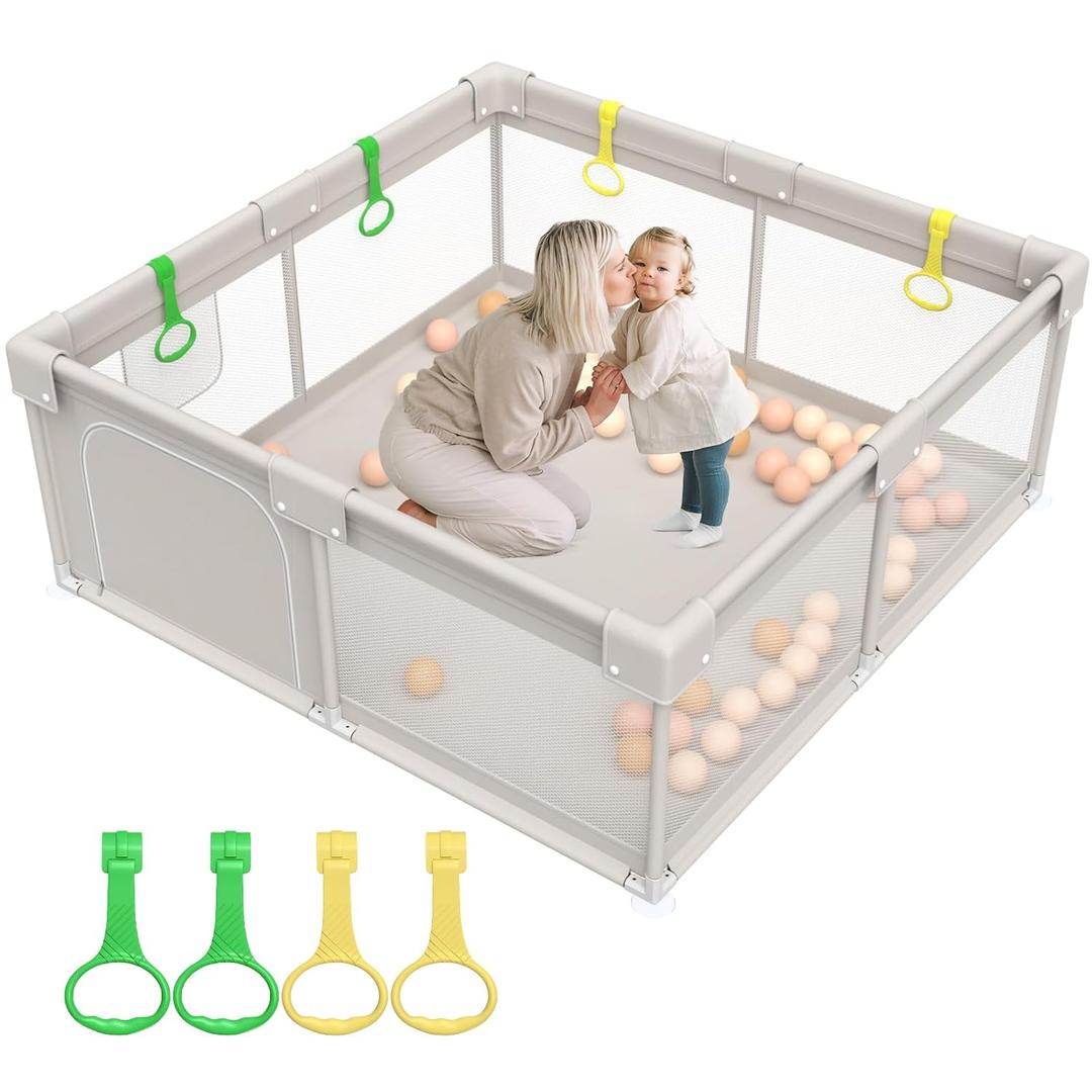 ZEEBABA Baby Playpen, Big Play Pen for Babies(59x59x27inch), Kids Safe Play Center for Babies and Toddlers, Baby Fence Gives Mommy a Break