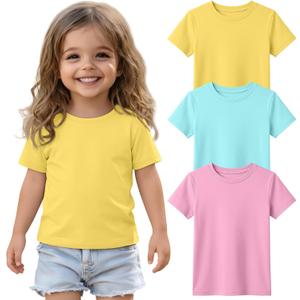 3 Pack Toddler Short Sleeve Tops | Crew Neck, Slim Fit, Summer Tees, Basic, Cute, Casual Tops, for Kids 18M-5T