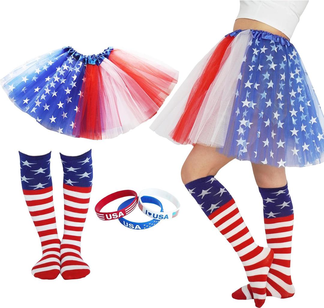 4th of July Tutu Red White and Blue Tutu with Socks for Adult Independence Day USA Women Star Costume
