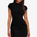 OFEEFAN Womens Summer Dress Mock Neck Short Sleeve Bodycon Party Club Mini Dresses Black M