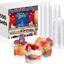 SiliFine 100 Sets Clear Plastic Cups for Ice Cream, 3.5 oz Dessert Fruit Cups with Dome Lids No Hole, Mini Sundae Tasting Bowls for Fruit Yogurt, Ice Cream, Pudding, Smoothie, Cupcake, Snack
