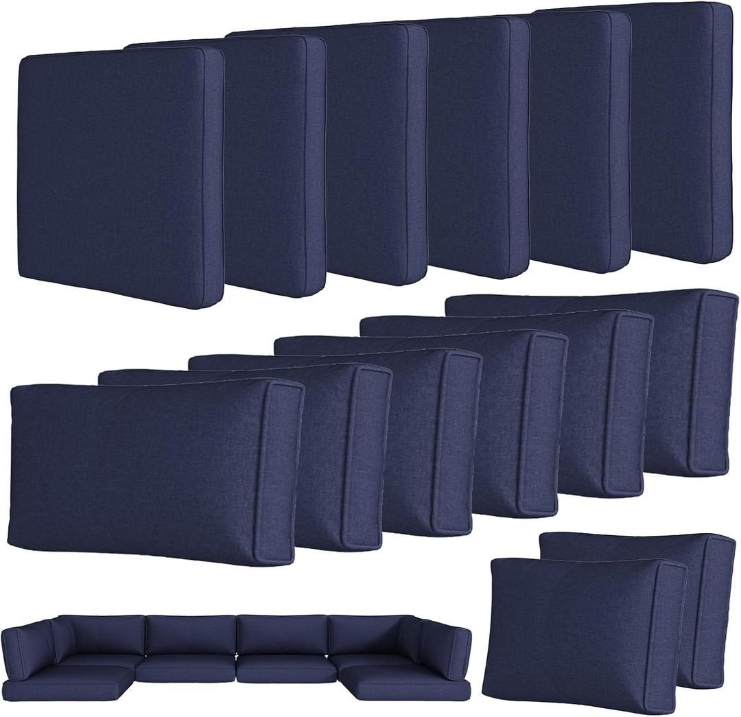 Aoxun 14-Piece Outdoor Cushions Covers with Zippered and Anti-Slip Dot, Patio Cushion Covers Replacement for Outdoor Furniture, Washable Reusable Couch Protectors, Navy Blue (Covers Only)