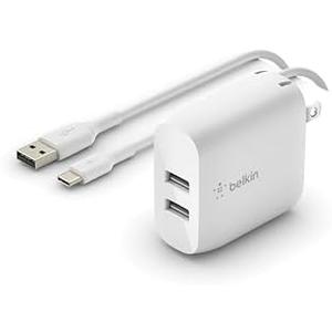 Belkin 24W Dual Port USB Wall Charger w/ USB-C Cable Included - Fast Charging iPhone 16 Charger for Power Bank, iPad & iPad Pro, Samsung Galaxy S25, Google Pixel, & More
